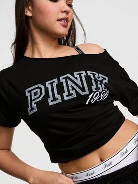 PINK Victoria's Secret Campus Cotton Off-The-Shoulder Tee - Black XL - NWT